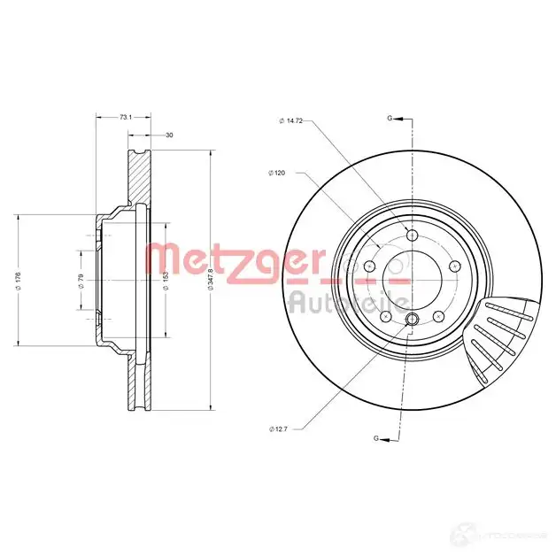 Тормозной диск METZGER 4250032644550 6110657 9KHKIJ D 1009688 изображение 0