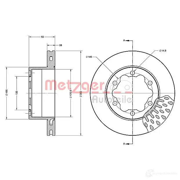 Тормозной диск METZGER 4250032643898 PKZ UCE 6110591 1009639 - Изображение 1