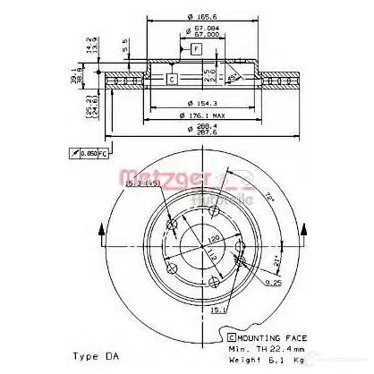 Тормозной диск METZGER 1423328277 24923v 8020584026830 41RQ P изображение 0