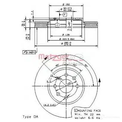 Тормозной диск METZGER 8020584276013 4P3C F 27601 1423328310 изображение 0