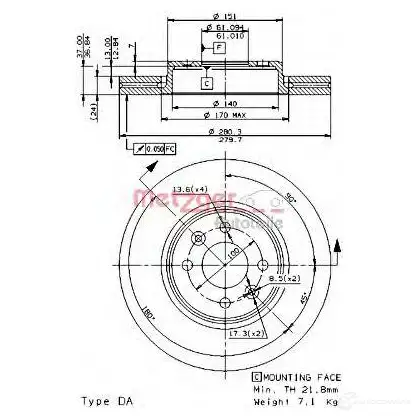 Тормозной диск METZGER 4M XTBW 22126v 1001026 8020584018248 изображение 0