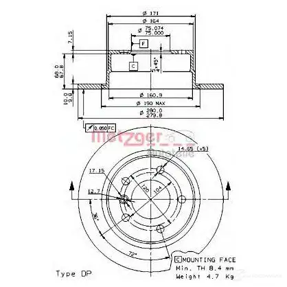 Тормозной диск METZGER 14860v 997696 3S8R B 8020584034828