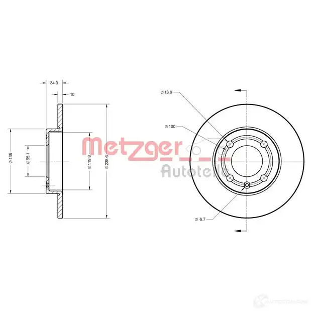 Тормозной диск METZGER 6110137 1009248 3PU2A1 T 4250032639358 изображение 0