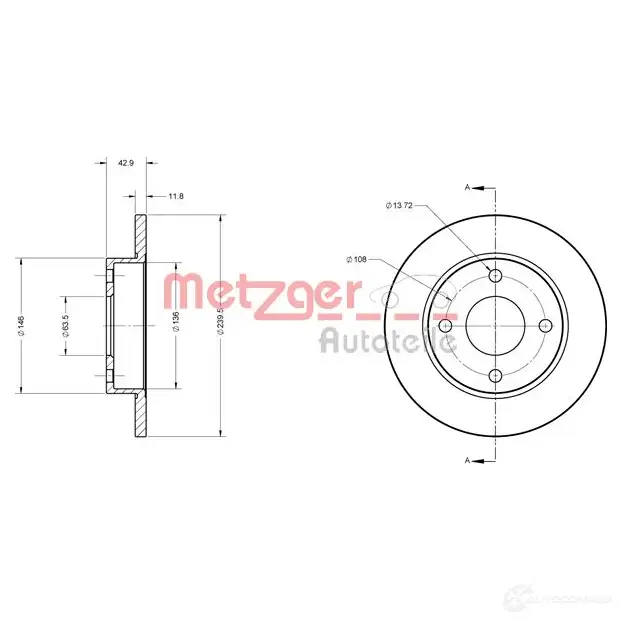 Тормозной диск METZGER X 9N25 4250032638498 1009164 6110052 - Изображение 1