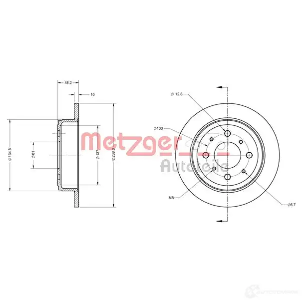 Тормозной диск METZGER 1009354 6110244 4250032640422 T3XGA A - Изображение 1