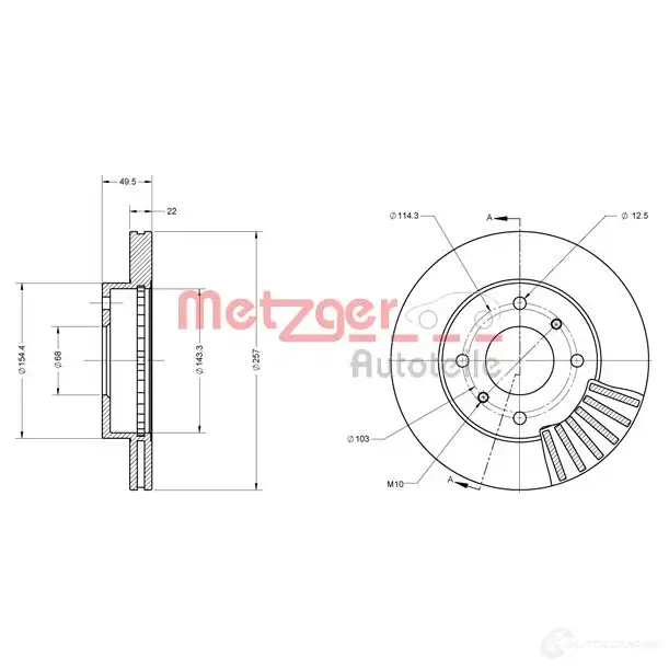Тормозной диск METZGER 6110312 F68 9EWL 1009416 4250032641108 - Изображение 1