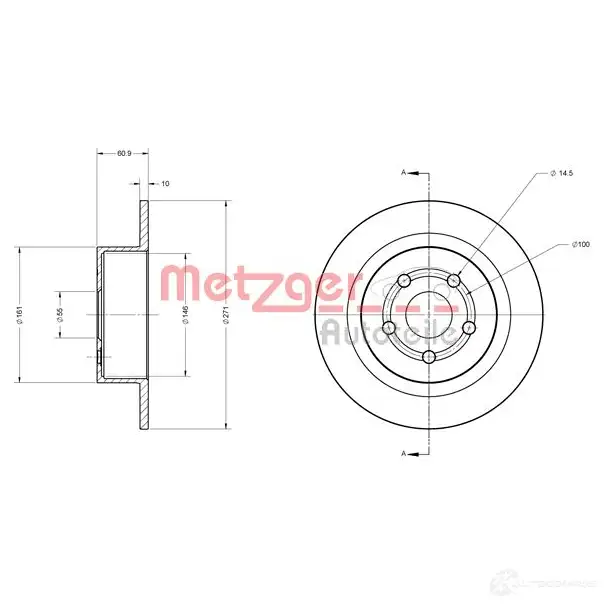 Тормозной диск METZGER 6110374 QMH TQ4 1009468 4250032641726 - Изображение 1