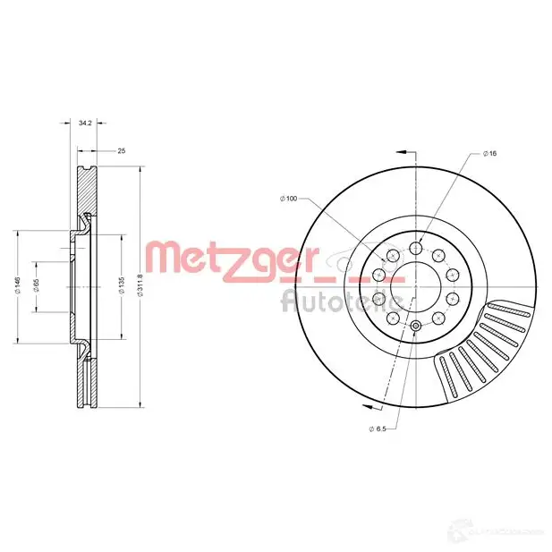 Тормозной диск METZGER YS5I Q 1009480 6110387 4250032641856 - Изображение 1