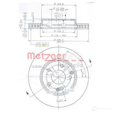 Тормозной диск METZGER 2 4678V 1004287 OQ6FPR 24903v