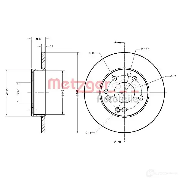 Тормозной диск METZGER IG2XJ4 5 4250032641245 1009426 6110326 - Изображение 1