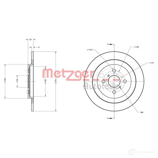 Тормозной диск METZGER 4250032639792 1009290 6 DMW6H 6110181 - Изображение 1