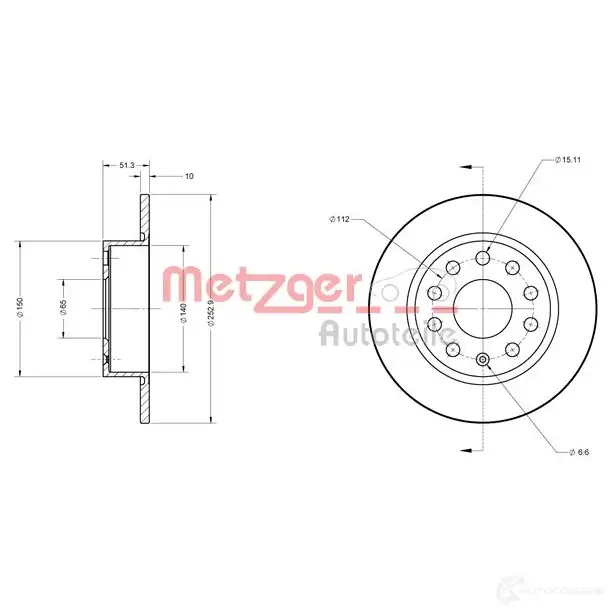 Тормозной диск METZGER 1009149 6110036 4250032638337 8O7G S - Изображение 1