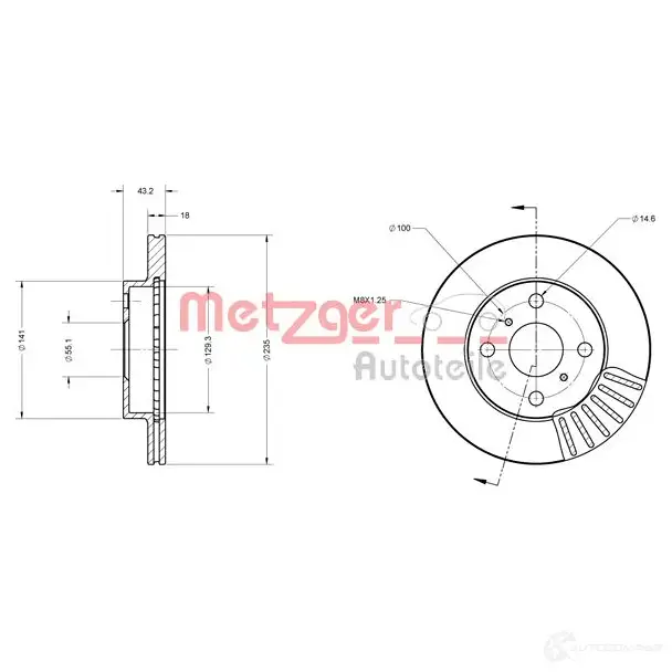 Тормозной диск METZGER S 5VTP 1009466 4250032641702 6110372 изображение 0