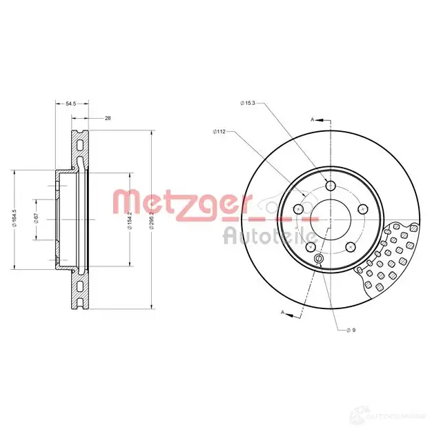 Тормозной диск METZGER 1009700 4250032644703 8B HJP 6110672 - Изображение 1