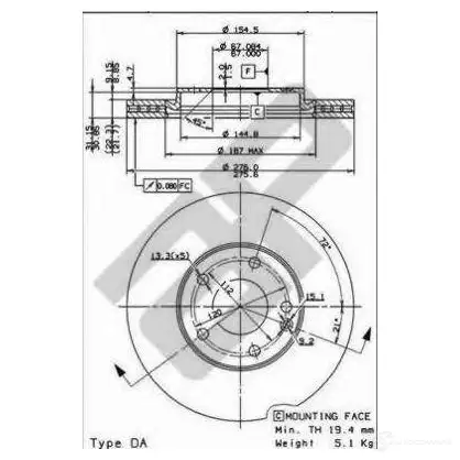 Тормозной диск METZGER 1423328262 24816v EV QT4 8020584031117 изображение 0