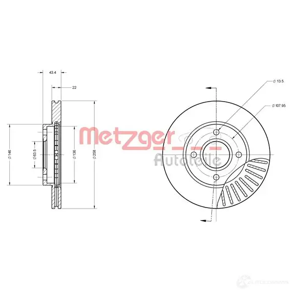 Тормозной диск METZGER 1009634 6110586 WSZV 9IK 4250032643843 изображение 0