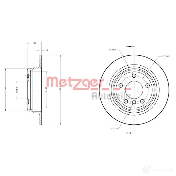 Тормозной диск METZGER T F1AW 6110322 1009424 4250032641207 изображение 0