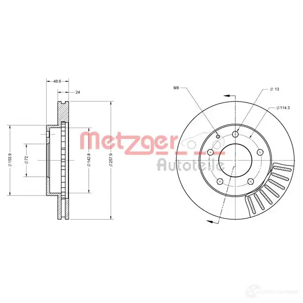 Тормозной диск METZGER LX 2RAX 6110409 1009498 4250032642075 - Изображение 1