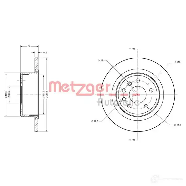 Тормозной диск METZGER 1009464 4250032641672 6110369 86A7N K - Изображение 1