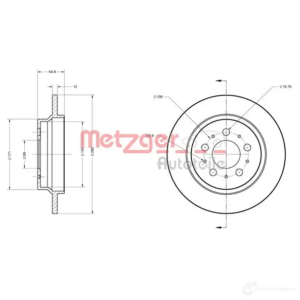 Тормозной диск METZGER 1009334 4250032640224 0 9P2I3L 6110224 - Изображение 1