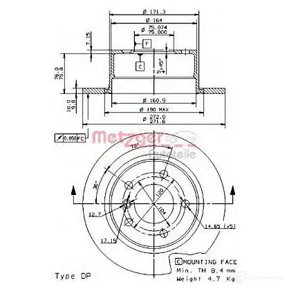 Тормозной диск METZGER 14847v 997691 8020584028315 UFQ34 5