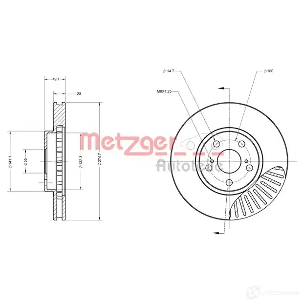 Тормозной диск METZGER 8 M4OAP 4250032641139 1009418 6110315 изображение 0