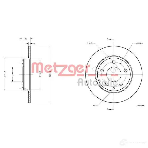 Тормозной диск METZGER 6110799 1425078549 4062101002266 71R YJXL изображение 1