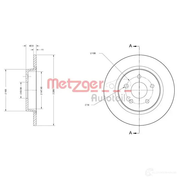 Тормозной диск METZGER 1009289 6110180 4250032639785 58NS O изображение 0