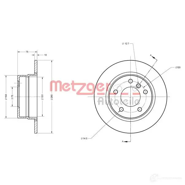 Тормозной диск METZGER TJ O2L 1009682 6110649 4250032644475 - Изображение 1