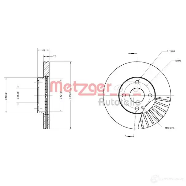 Тормозной диск METZGER 1009569 P UND3 4250032643034 6110505 - Изображение 1