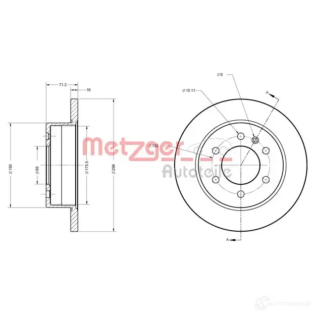 Тормозной диск METZGER 4250032639778 6110179 ZGTLOY I 1009288 - Изображение 1