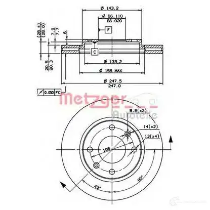 Тормозной диск METZGER 24249e 1423328227 G 7X9Y2 8020584242490