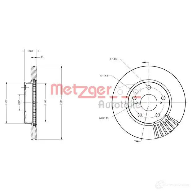 Тормозной диск METZGER 6110539 Y1 D42 1009596 4250032643379 - Изображение 1