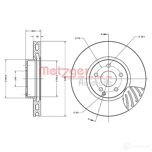 Тормозной диск METZGER 4250032643713 1009622 6110573 A 2H73 изображение 0