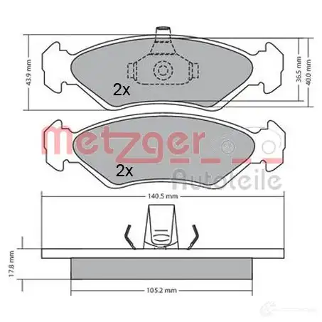Тормозные колодки дисковые, комплект METZGER 2 3101 1170182 995453 23102 - Изображение 1