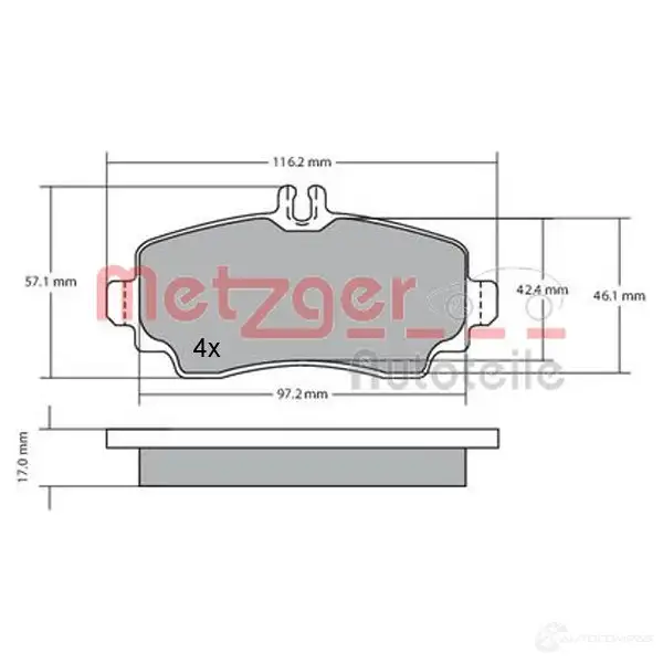 Тормозные колодки дисковые, комплект METZGER 995312 1170041 0650.81 06 50.02 изображение 0