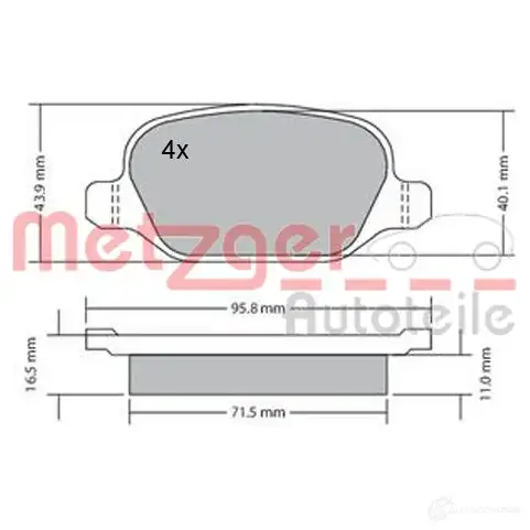 Тормозные колодки дисковые, комплект METZGER 2 3517 A2BZFL 995412 1170141