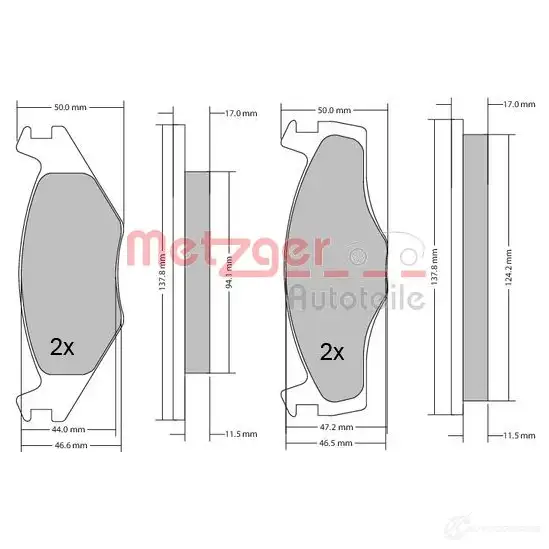 Тормозные колодки дисковые, комплект METZGER F9QTK6Y 20 887 995374 1170103 - Изображение 1