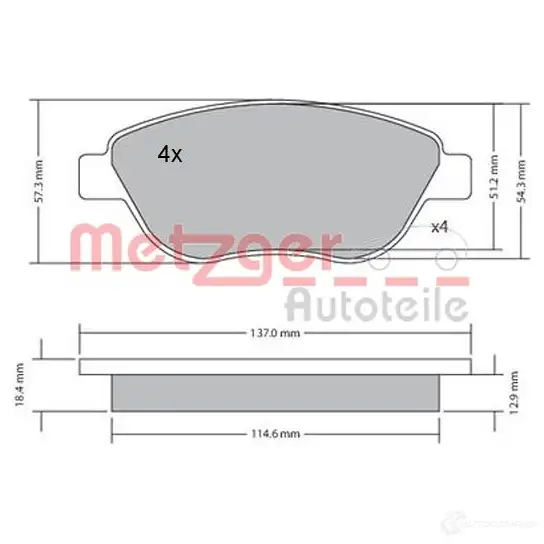 Тормозные колодки дисковые, комплект METZGER 1170048 995319 2360 0 RYZFZ - Изображение 1