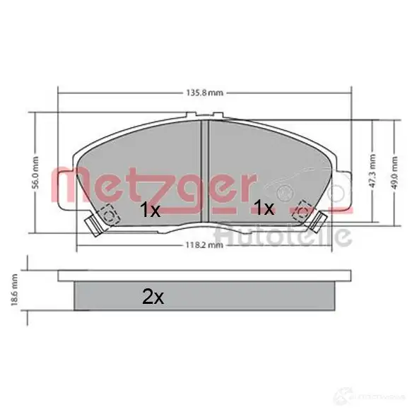 Тормозные колодки дисковые, комплект METZGER 21 369 21780 995847 1170576 изображение 0