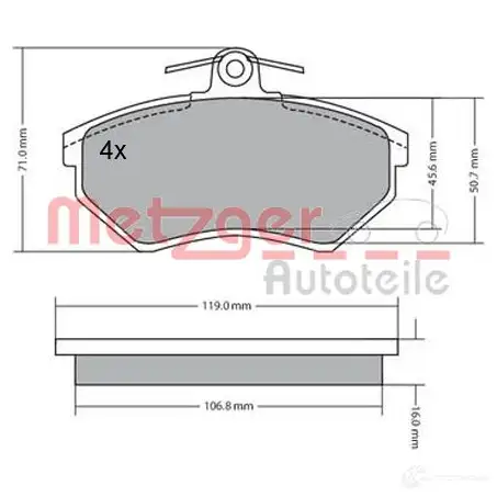 Тормозные колодки дисковые, комплект METZGER 995366 PC2DO 20 168 1170095 изображение 0