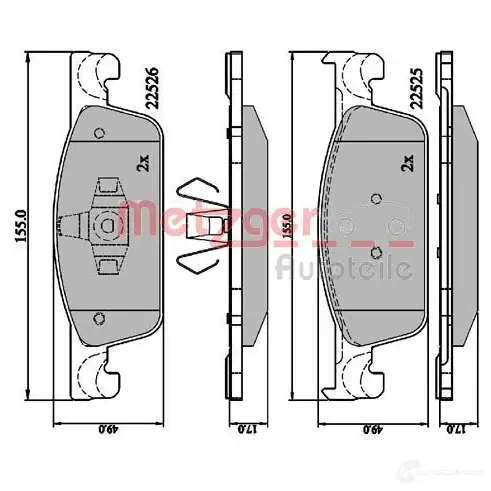 Тормозные колодки дисковые, комплект METZGER 1170889 1437582543 R7DS MZ - Изображение 1