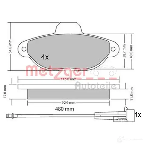 Тормозные колодки дисковые, комплект METZGER 21437 1170140 2 1436 995411 - Изображение 1