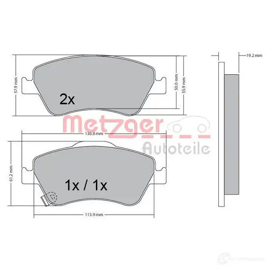 Тормозные колодки дисковые, комплект METZGER 24 122 995570 1170299 24590 - Изображение 1