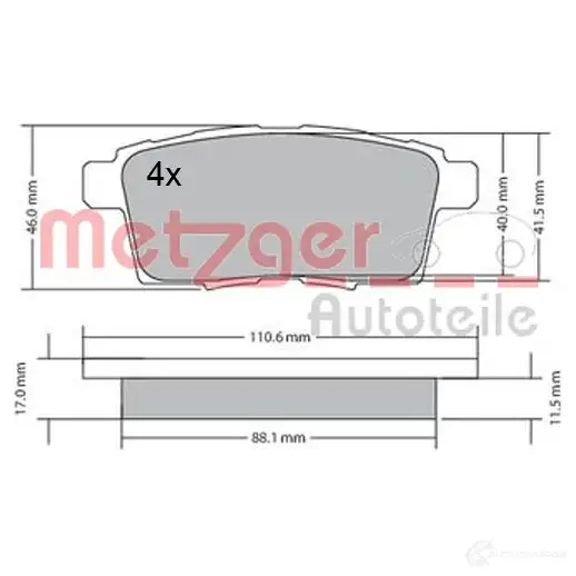 Тормозные колодки дисковые, комплект METZGER 995952 2 4545 1170686 GY3CIV - Изображение 1