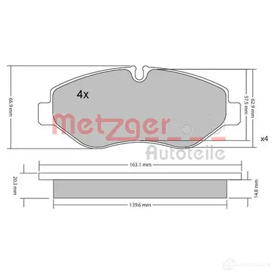 Тормозные колодки дисковые, комплект METZGER 1170040 29192 995311 117 0844 - Изображение 1
