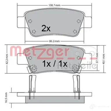 Тормозные колодки дисковые, комплект METZGER 1170508 995779 24636 2463 5 - Изображение 1