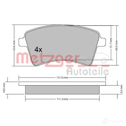 Тормозные колодки дисковые, комплект METZGER 995738 JJIUNO5 2 4693 1170467 - Изображение 1