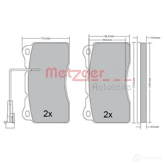 Тормозные колодки дисковые, комплект METZGER 230 92 995767 23110 1170496 изображение 0