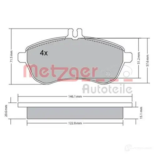 Тормозные колодки дисковые, комплект METZGER 243 06 ADQMY41 1170046 995317 изображение 0
